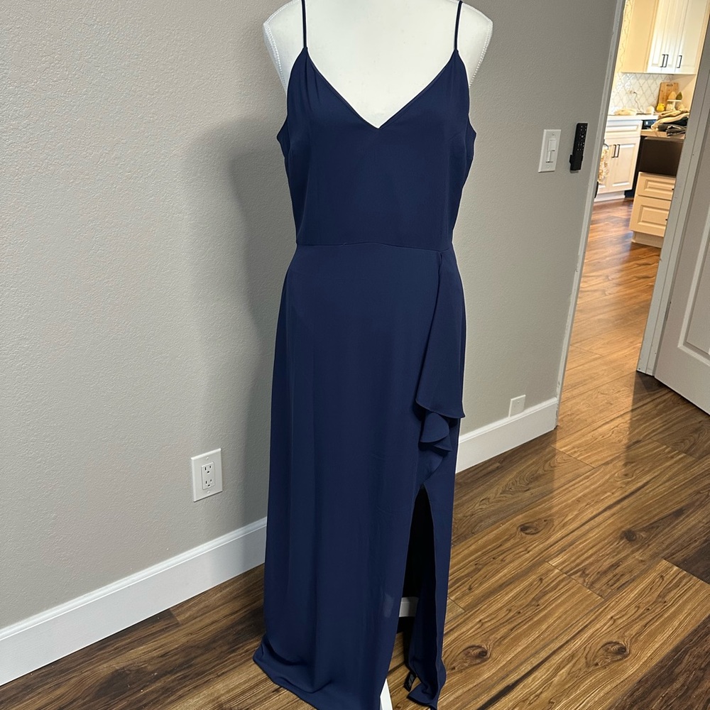 Express Navy Blue Spaghetti Strap V-Neck, with front slit